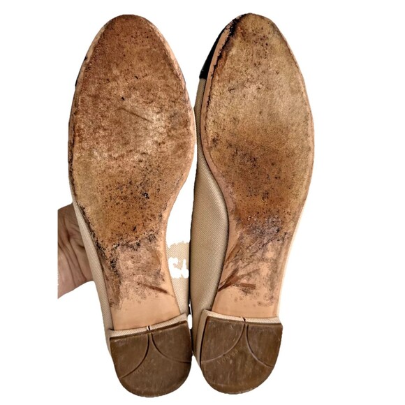 Authentic Prada Size 9 Canvas Colorblock Nude Black Ballet flats With Bow - Picture 8 of 10